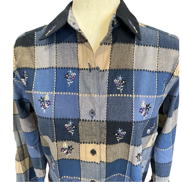 Vintage Bobbie Brooks Cotton Plaid Embroidered Shirt Size S - Picture 6 of 11
